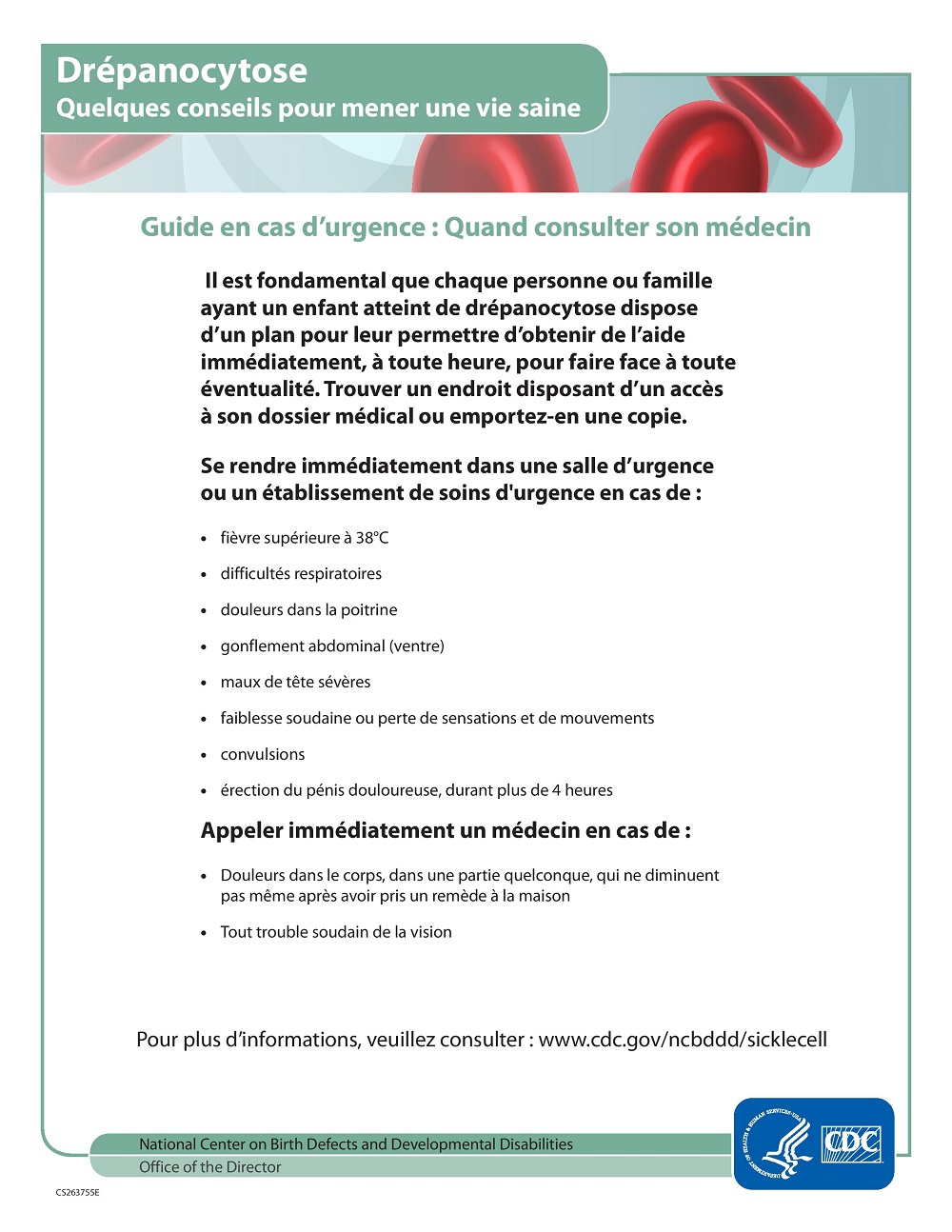 Sickle Cell Disease Tips For Healthy Living/Emergency Guide: When To See The Doctor [French]