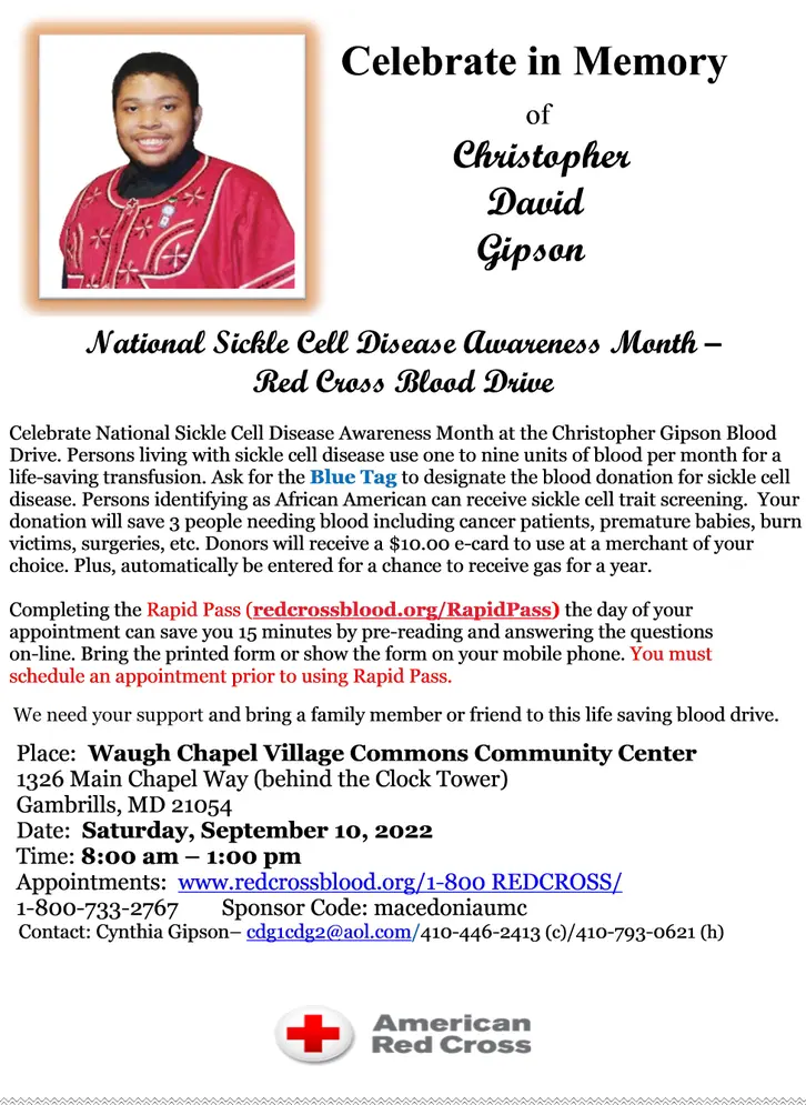 Celebrate National Sickle Cell Disease Awareness Month Red Cross Blood Drive 